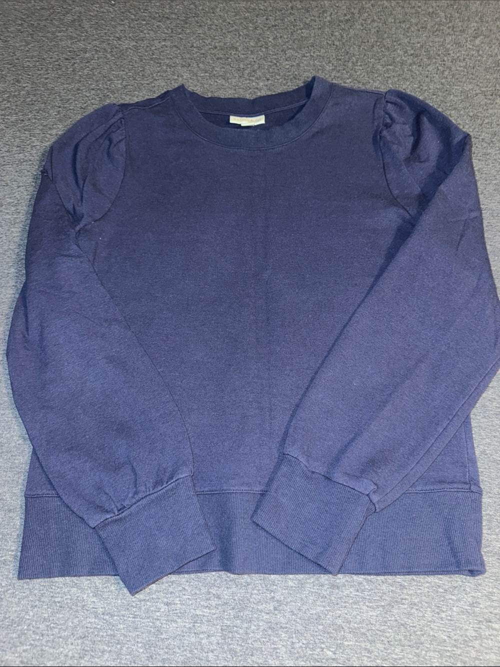 Maison Jules Navy Puff-Sleeve Crewneck Sweatshirt